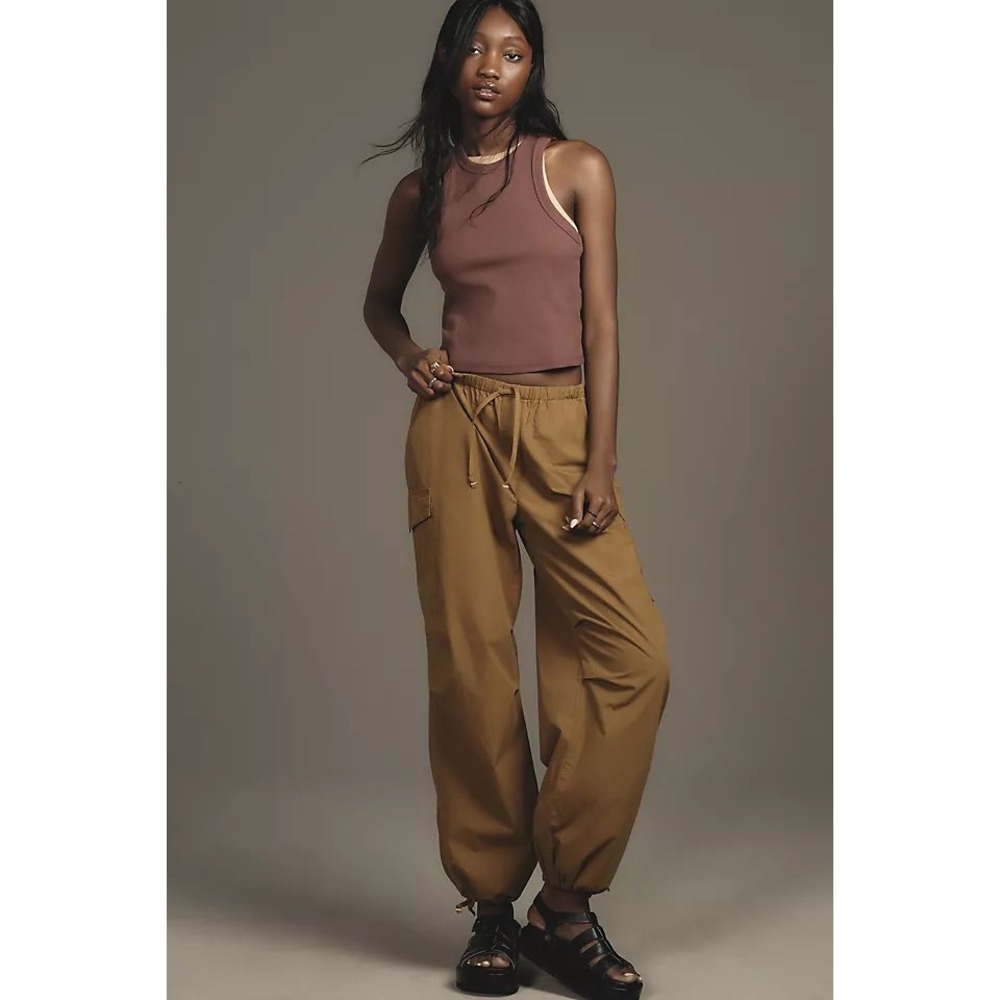 Pilcro Brown Cotton Cargo Parachute Pants Womens Medium Drawstring